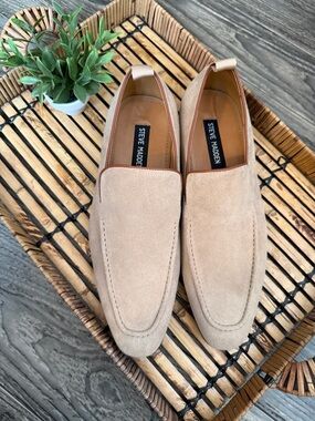 NEW Steve Madden Men’s Suede Leather Tyran Slip On Loafers Camel Beige Tan 7.5